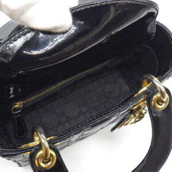 Dior Shoulder Bag Lady Mini Black Cannage Patent Calfskin Cowhide - Picture 5 of 11